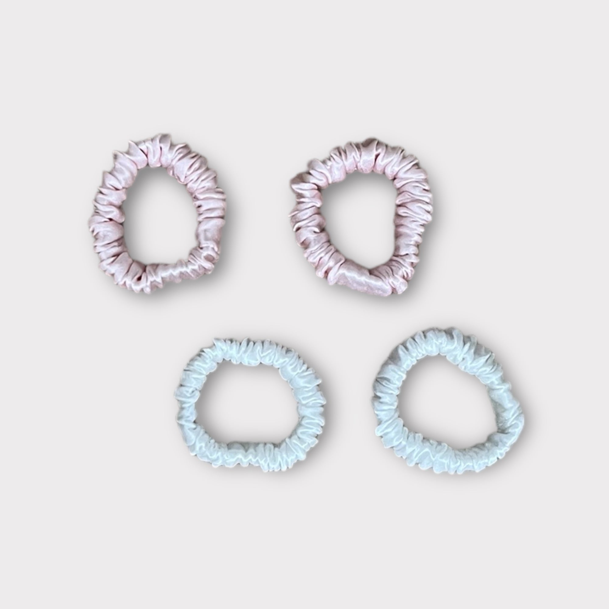 Kids Mini Silk Scrunchies (Pink & White)